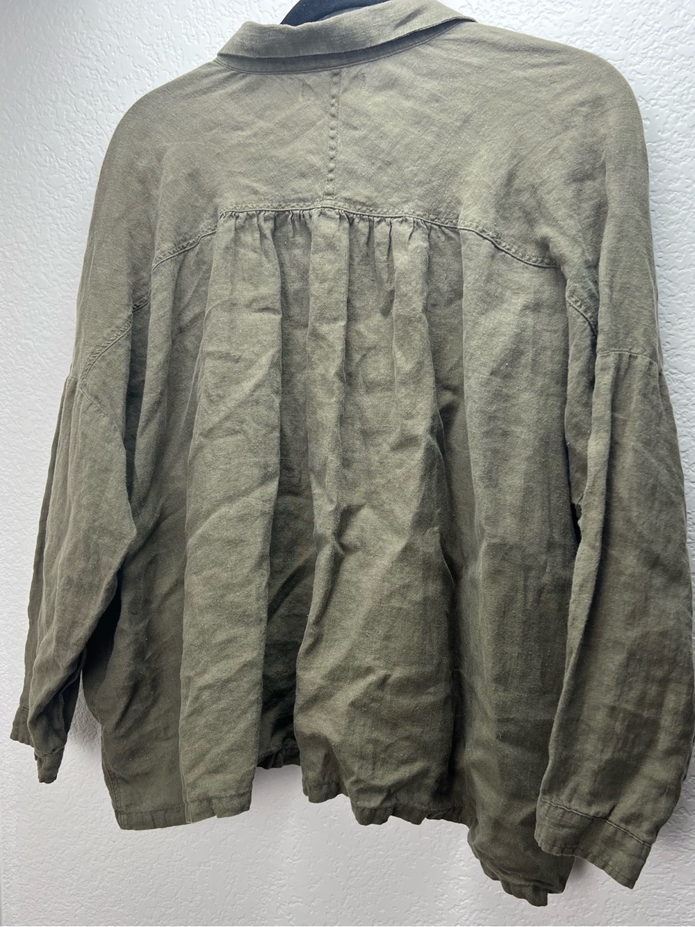 ICHI Antiquités 100% Linen Oversized Button Front top Olive Green Made Japan - Picture 5 of 12